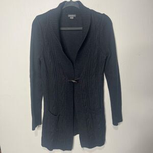 Eddie Bauer Charcoal Gray Black Toggle Button Open Long Cardigan Sz S